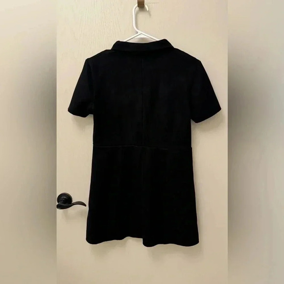 Zara Black Faux Suede Collared Mini Dress Snap Down EUC Size M Chic Classic - Picture 5 of 9